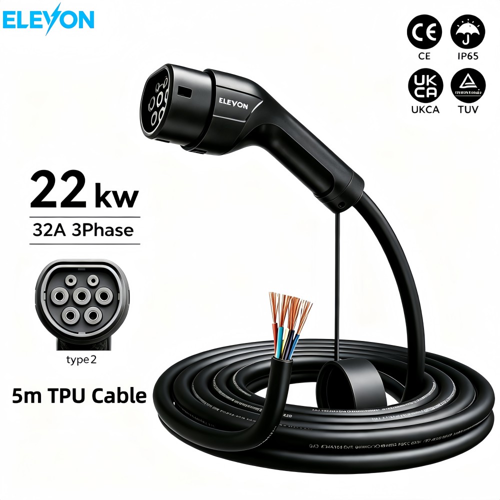 ELEVON EV充電器 タイプ2 メス カーサイド 5m  - Ev Charger Type 2 22Kw 32A 3 Phase のレビューと価格