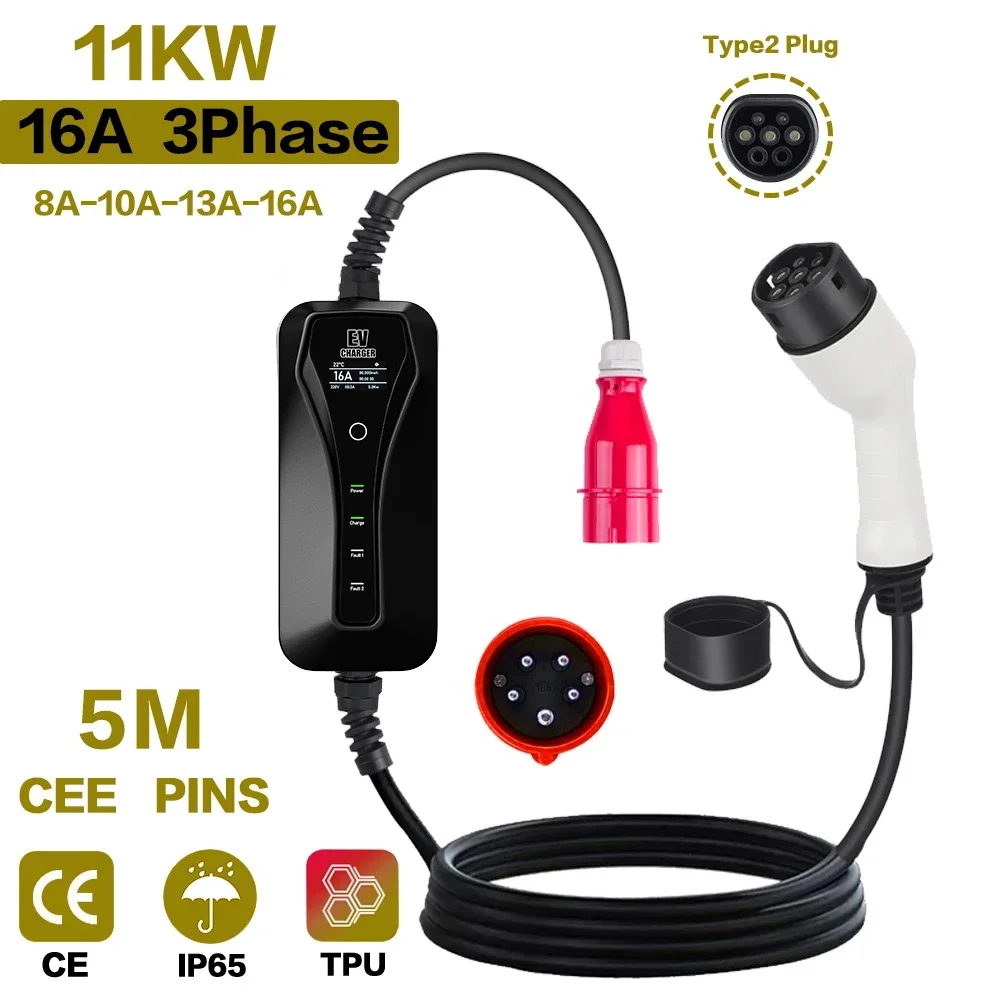 ポータブル電気自動車充電器,11kW,16A,タイプ2,調整 - Type 2 Portable Ev Charger 11Kw Cee のレビューと価格